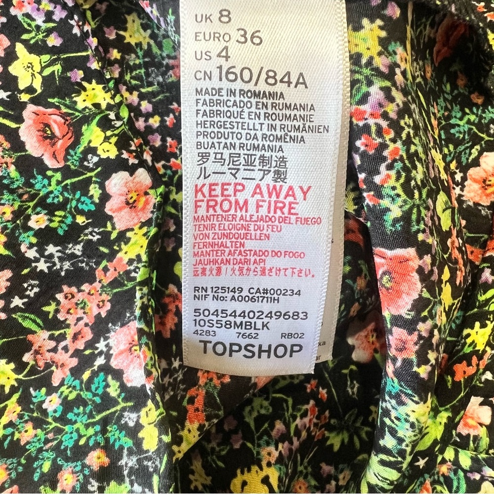 TopShop Green Floral Ruffle Wrap Dress Size 4 - Picture 7 of 8